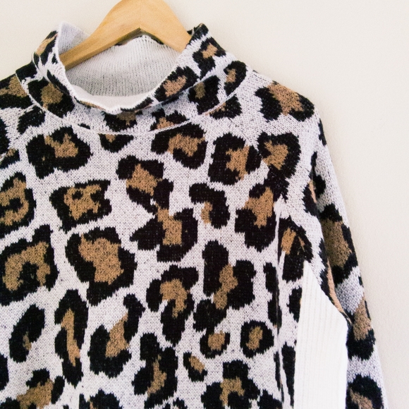 ALISON ANDREWS Leopard  Illusion Sweater Women's L Ribbed Panel Mock Neck NWT - Picture 2 of 14